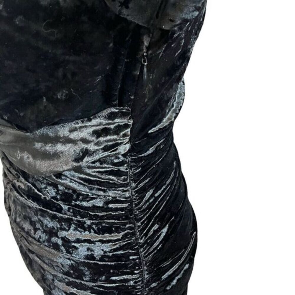 ZARA Ruched Velvet Mini Dress Women’s XS Black Long‎ Sleeve V-Neck Cocktail - Picture 8 of 13